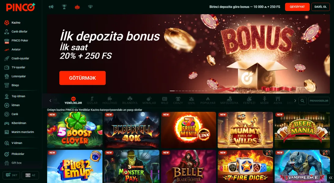 Pinco Casino — Ən populyar oyunlar və slot təcrübəsi